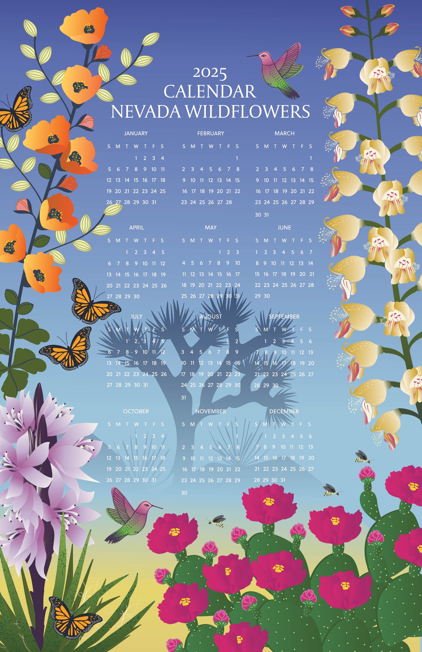 2025 Year-At-A-Glance Poster Calendar 11 x 17 | Nevada Wildflowers