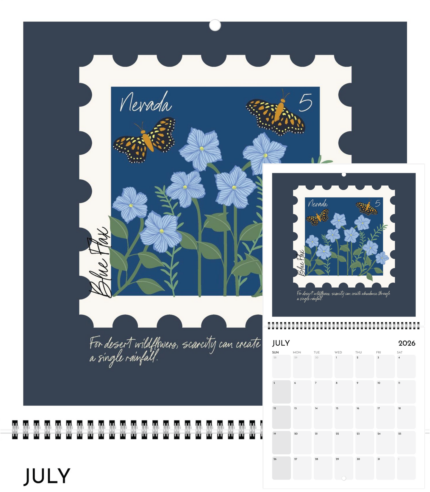 2026 WILDFLOWER CALENDAR |  POSTAGE STAMP SOUVENIR | Jan - Dec 2026 | 8.5 x 8.5