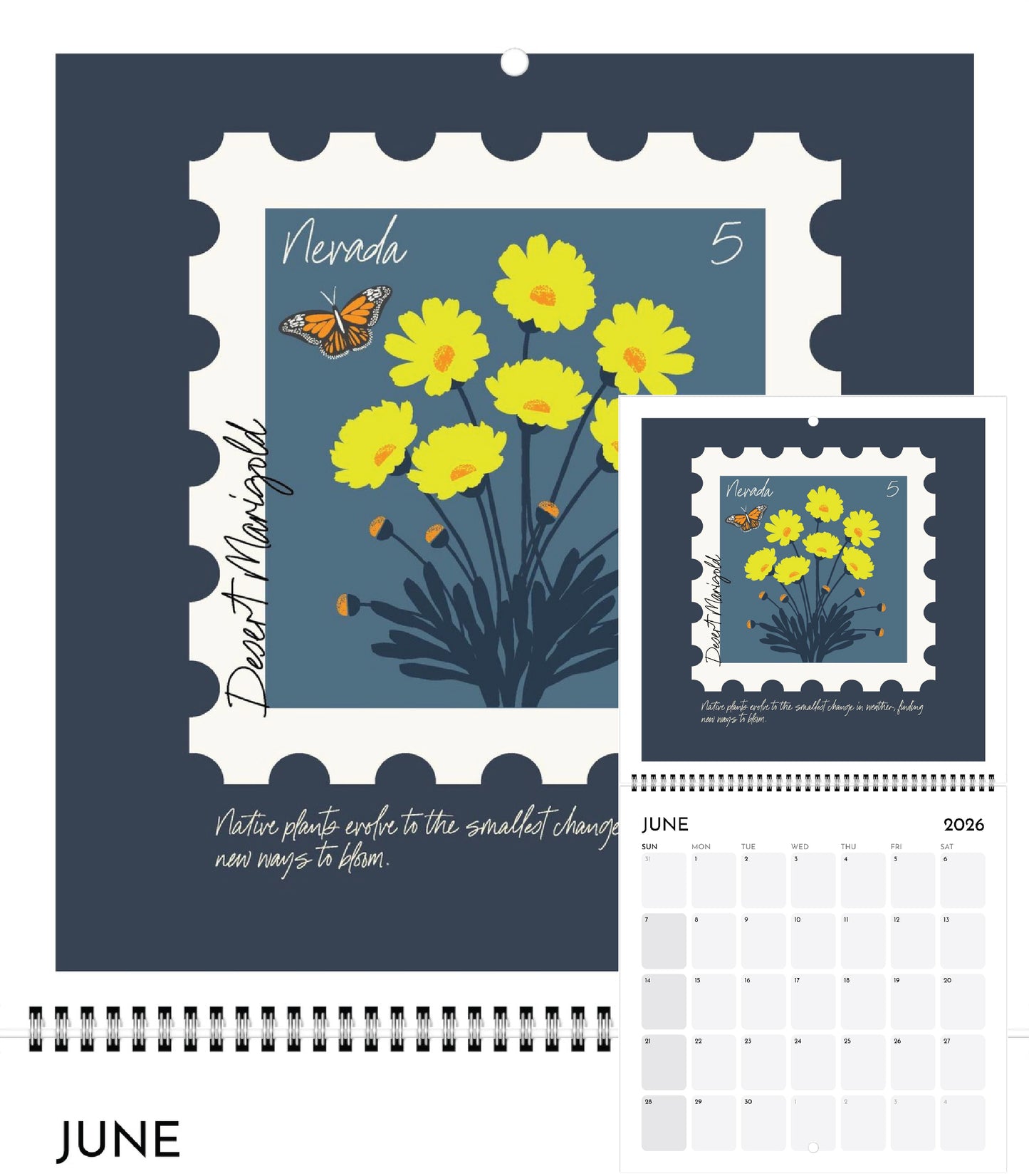 2026 WILDFLOWER CALENDAR |  POSTAGE STAMP SOUVENIR | Jan - Dec 2026 | 8.5 x 8.5