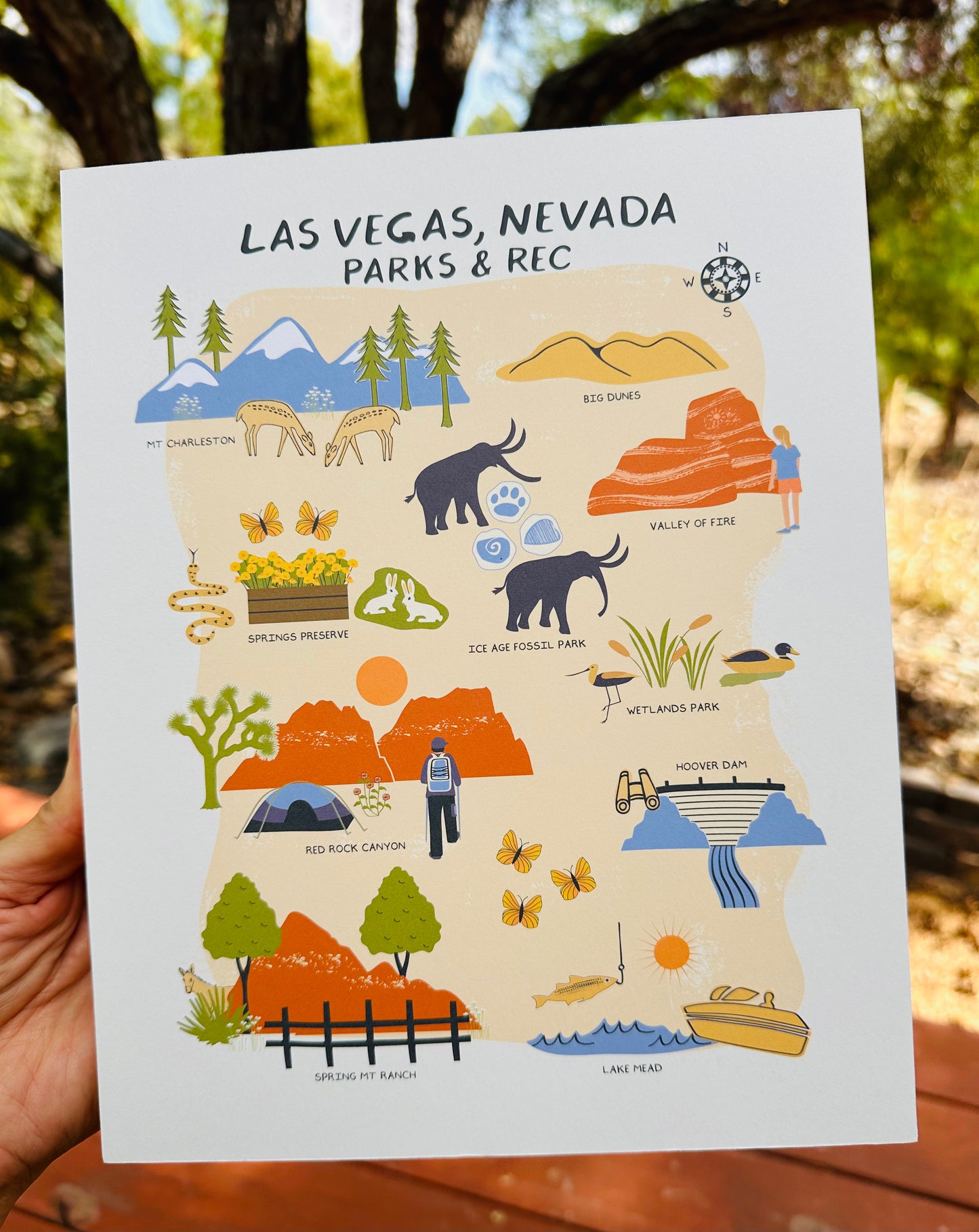 Las Vegas Parks & Rec Illustrated Map | 8x10 Wall Art on Wood Block