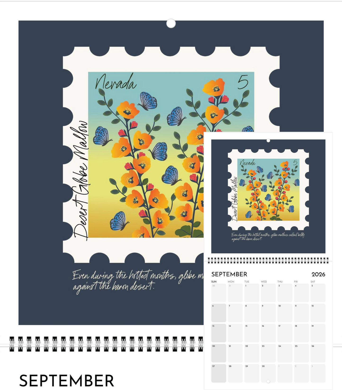 2026 WILDFLOWER CALENDAR |  POSTAGE STAMP SOUVENIR | Jan - Dec 2026 | 8.5 x 8.5