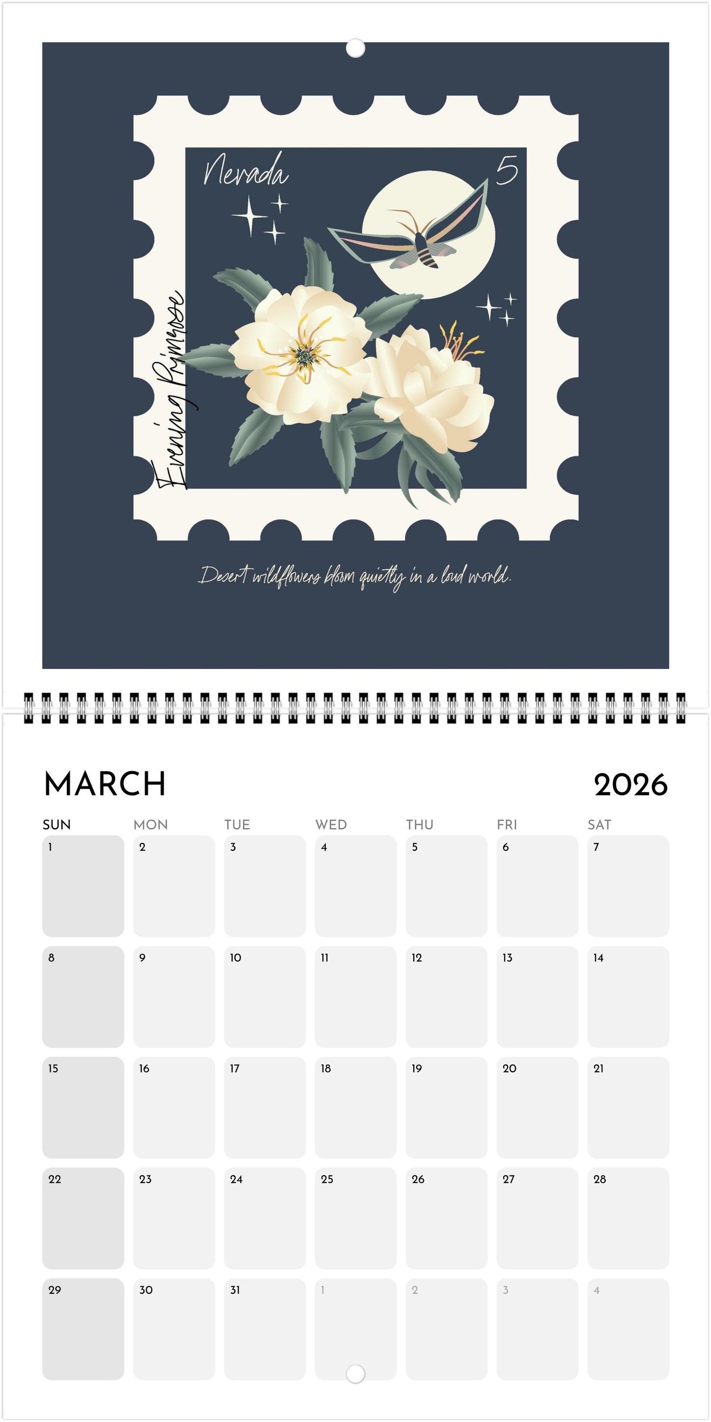 2026 WILDFLOWER CALENDAR |  POSTAGE STAMP SOUVENIR | Jan - Dec 2026 | 8.5 x 8.5