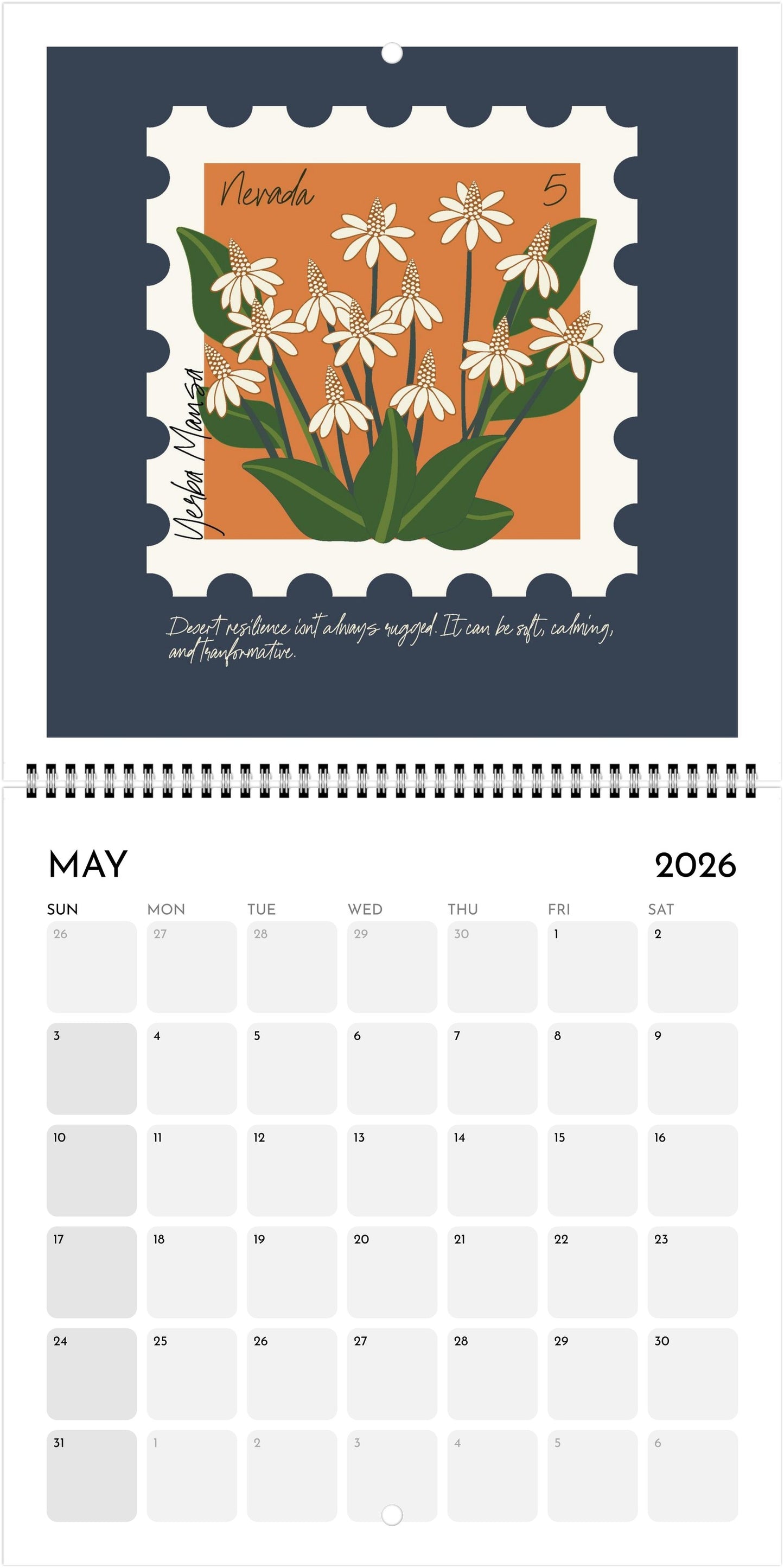 2026 WILDFLOWER CALENDAR |  POSTAGE STAMP SOUVENIR | Jan - Dec 2026 | 8.5 x 8.5